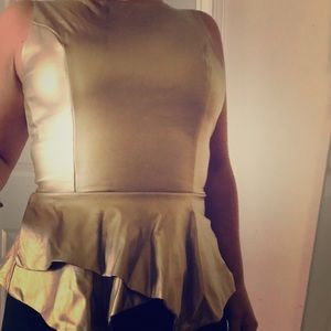 Arden B. Gold Peplum Top Small